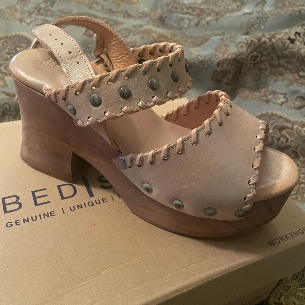 BED|STU Tan Leather Mules with Platform Sole
